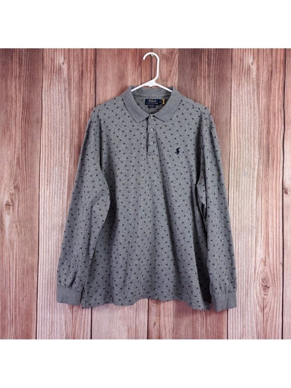 Polo Ralph Lauren Polo Shirt Mens XL Long Sleeve Gray Geometric AOP Classic Fit - Picture 2 of 15